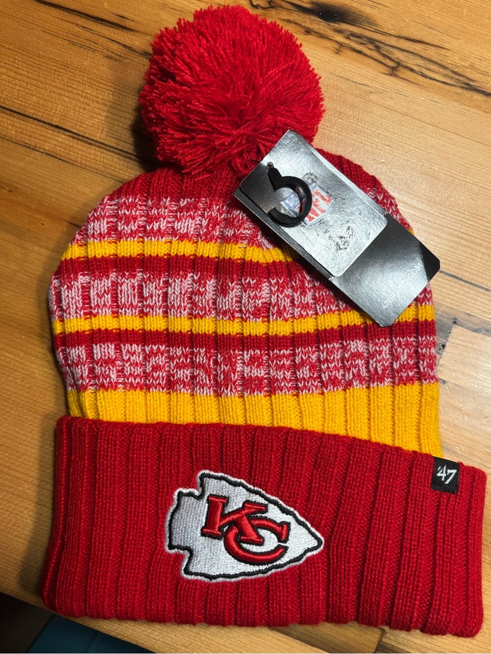 NWT '47 Men's Red/Gold Kansas City Chiefs Cuffed Knit Hat with Pom OSFA